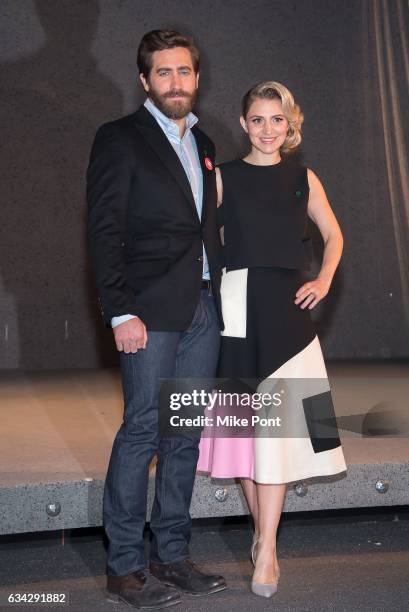 Jake Gyllenhaal and Annaleigh Ashford attend the "Sunday In The Park With George" Cast Photo Call at Hudson Theatre on February 8, 2017 in New York...