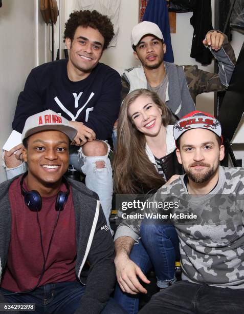 Clockwise: Andrew Chappelle, Jordan Fisher, Eliza Ohman, Neil Haskell and J. Quinton Johnson backstage before the cast Q & A for The Rockefeller...