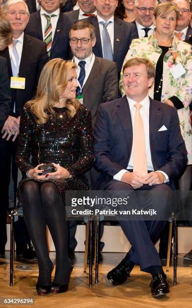 King Willem-Alexander and Queen Maxima of The Netherlands attend an trade dinner in the Kongresshalle am Zoo during their 4 day visit to Germany on...