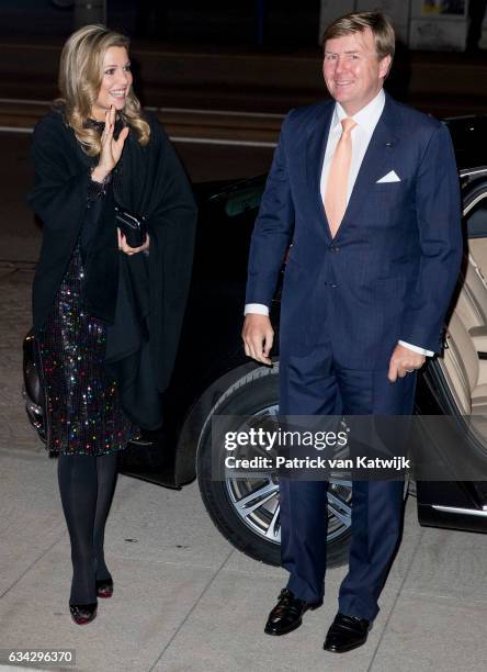 King Willem-Alexander and Queen Maxima of The Netherlands attend an trade dinner in the Kongresshalle am Zoo during their 4 day visit to Germany on...