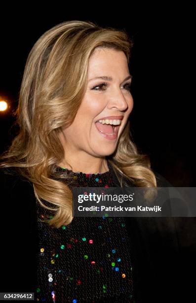 Queen Maxima of The Netherlands attends an trade dinner in the Kongresshalle am Zoo during their 4 day visit to Germany on February 08, 2017 in...