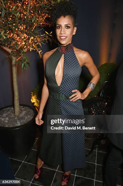 Dominique Tipper attends the dunhill and Dylan Jones pre-BAFTA dinner and cocktail reception celebrating Gentlemen in Film at Bourdon House on...