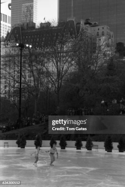 Skaters Christopher Dean and Jayne Torvill of the ice skating duo Torvill and Dean perform at the opening ceremony for Wollman Rink in Central Park...