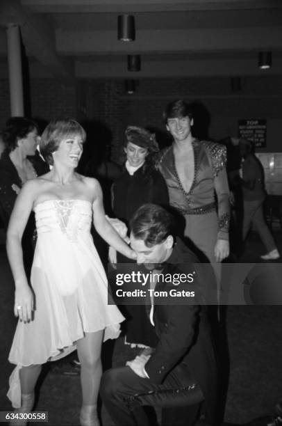 Skaters Dorothy Hamill , Peggy Fleming and others at the opening ceremony for Wollman Rink in Central Park on November 13, 1986 in New York, New York.
