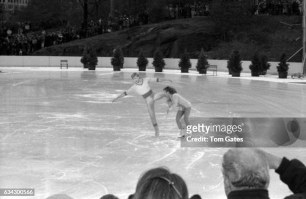 Skaters Christopher Dean and Jayne Torvill of the ice skating duo Torvill and Dean perform at the opening ceremony for Wollman Rink in Central Park...