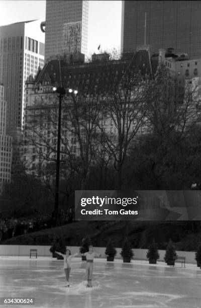 Skaters Christopher Dean and Jayne Torvill of the ice skating duo Torvill and Dean perform at the opening ceremony for Wollman Rink in Central Park...