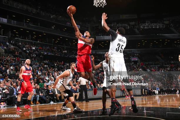 Bradley Beal of the Washington Wizards drives to the basket against the Brooklyn Netson February 8, 2017 at Barclays Center in Brooklyn, New York....