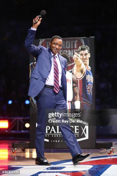 Basketball Hall of Famer Isiah Thomas was honored at halftime as part of Detroit's 'Best of Seven' series at the Palace at the Palace of Auburn Hills...