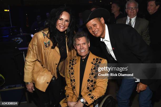 Mary Travis, Randy Travis, and Neal McCoy backstage during 1 Night. 1 Place. 1 Time: A Heroes & Friends Tribute to Randy Travis at Bridgestone Arena...