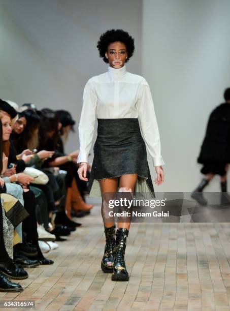 Winnie Harlow walks the runway at the R13 fashion show during New York Fashion Week on February 8, 2017 in New York City.