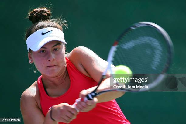 Bianca Andreescu of Canada takes a shot during the third day of the Tennis Fed Cup, American Zone Group 1 at Club Deportivo La Asuncion, on February...