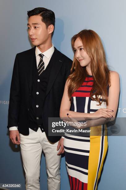 Actor Park Seo-joon and Singer Jessica Jung at the TommyLand Tommy Hilfiger Spring 2017 Fashion Show on February 8, 2017 in Venice, California.