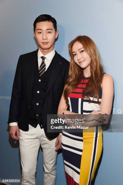 Actor Park Seo-joon and Singer Jessica Jung at the TommyLand Tommy Hilfiger Spring 2017 Fashion Show on February 8, 2017 in Venice, California.