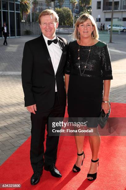 Sports minister Jonathan Coleman and wife Sandra Coleman arrive at the 54th Halberg Awards at Vector Arena on February 9, 2017 in Auckland, New...