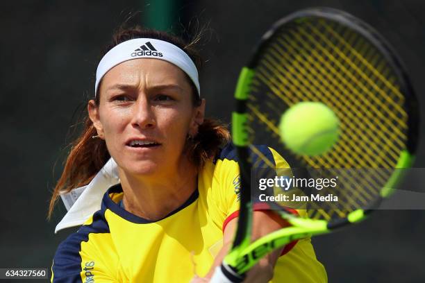 Mariana Duque of Colombia, during the third day of the Tennis Fed Cup, American Zone Group 1 at Club Deportivo La Asuncion, on February 08, 2017 in...