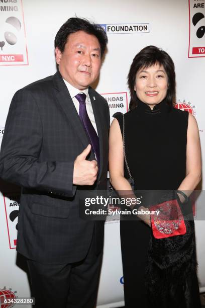 Jimmy Chou and Zhang Qiyue attend First Annual Black & White Panda Ball at The Waldorf=Astoria Starlight Roof on February 8, 2017 in New York City.