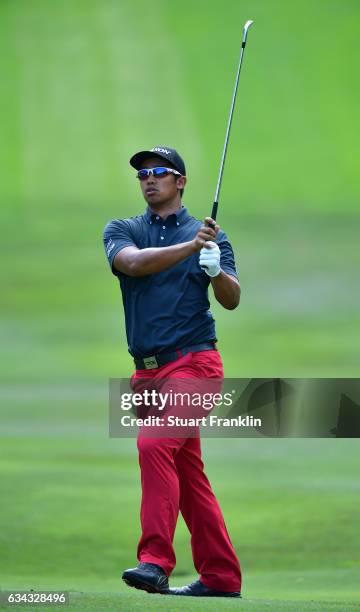 Arie Irawan of Malaysia plays a shot during Day One of the Maybank Championship Malaysia at Saujana Golf Club on February 9, 2017 in Kuala Lumpur,...