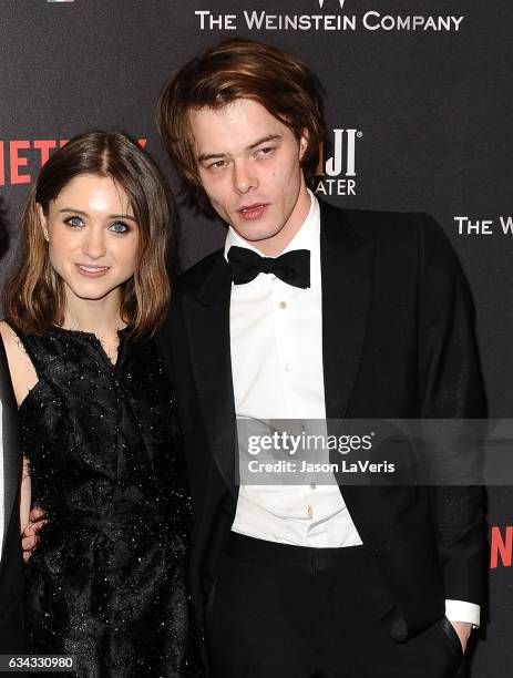 Actress Natalia Dyer and actor Charlie Heaton attend the 2017 Weinstein Company and Netflix Golden Globes after party on January 8, 2017 in Los...