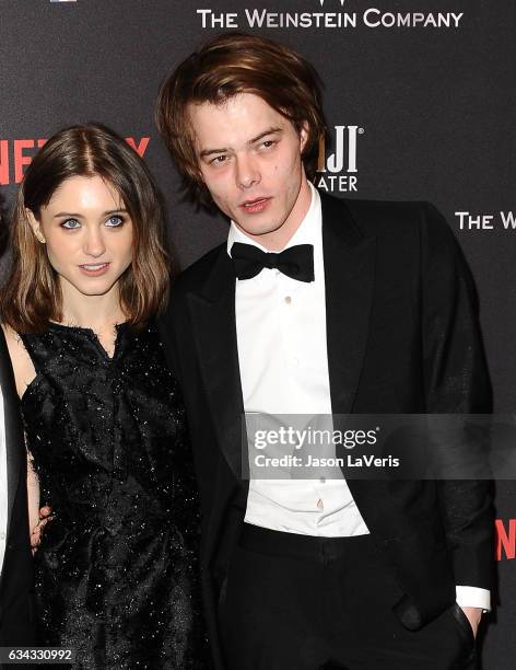 Actress Natalia Dyer and actor Charlie Heaton attend the 2017 Weinstein Company and Netflix Golden Globes after party on January 8, 2017 in Los...