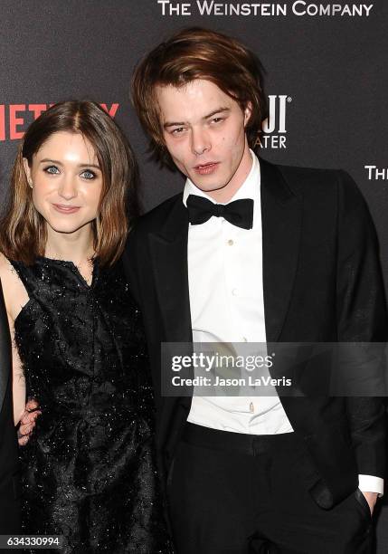 Actress Natalia Dyer and actor Charlie Heaton attend the 2017 Weinstein Company and Netflix Golden Globes after party on January 8, 2017 in Los...