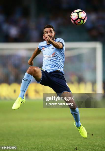 Michael Zullo of Sydney FC controls the ball during the round 19 A-League match between Sydney FC and the Wellington Phoenix at Allianz Stadium on...