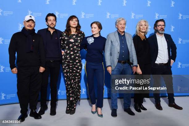 Members of the International jury of the Berlinale film festival Chinese director Wang Quanan, Mexican director Diego Luna, US actress Maggie...