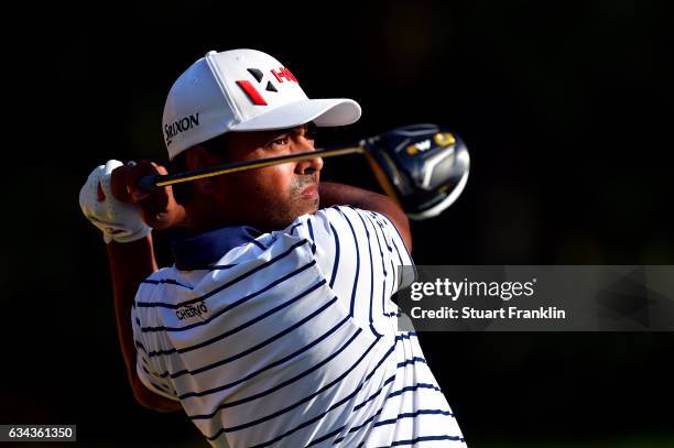 Anirban Lahiri of India plays a shot during Day One of the Maybank Championship Malaysia at Saujana Golf Club on February 9, 2017 in Kuala Lumpur,...