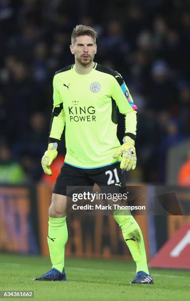 Ron-Robet Zieler of Leicester City in action during The Emirates FA Cup Fourth Round Replay beteween Leicester City and Derby County at The King...