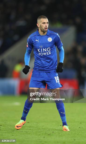 Islam Slimani of Leicester City in action during The Emirates FA Cup Fourth Round Replay beteween Leicester City and Derby County at The King Power...