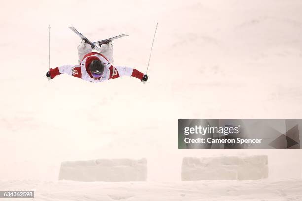 Marc-Antoine Gagnon of Canada performs an air during a men's moguls training session prior to the FIS Freestyle World Cup at Bokwang Snow Park on...
