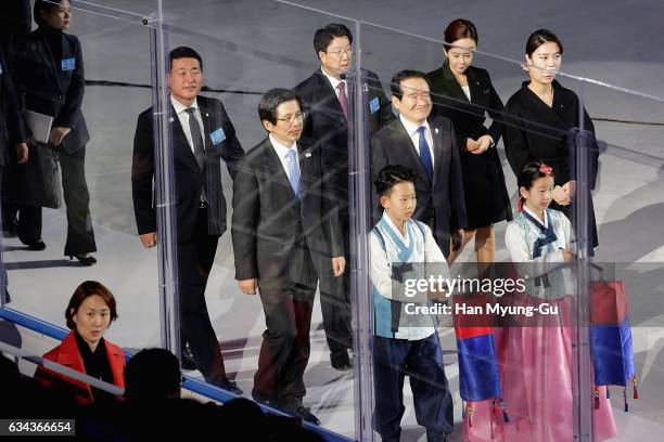 South Korea's acting President Hwang Kyo-Ahn the PyeongChang 2018 One Year to Go Ceremony at Gangneung Hockey Center on February 9, 2017 in...