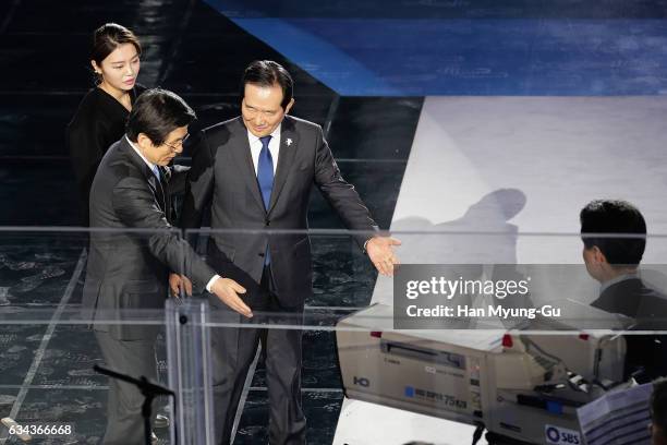South Korea's acting President Hwang Kyo-Ahn the PyeongChang 2018 One Year to Go Ceremony at Gangneung Hockey Center on February 9, 2017 in...