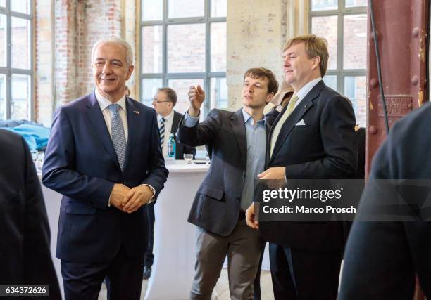 Spinlab CEO Eric Weber welcomes Prime Minister of German State of Saxony Stanislaw Tillich , King Willem-Alexander Of The Netherlands at the Spinlab...