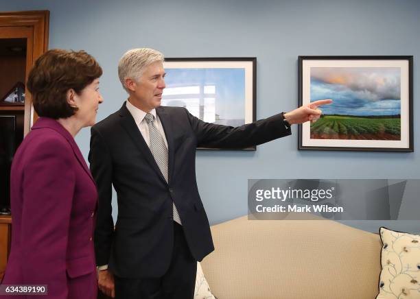 Supreme Court nominee Judge Neil Gorsuch meets with Sen. Susan Collins in her office on Capitol Hill February 9, 2017 in Washington, DC. President...