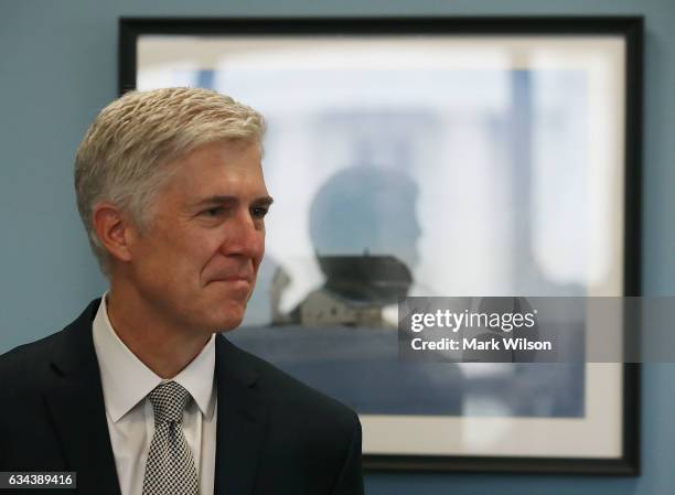 Supreme Court nominee Judge Neil Gorsuch meets with Sen. Susan Collins in her office on Capitol Hill February 9, 2017 in Washington, DC. President...