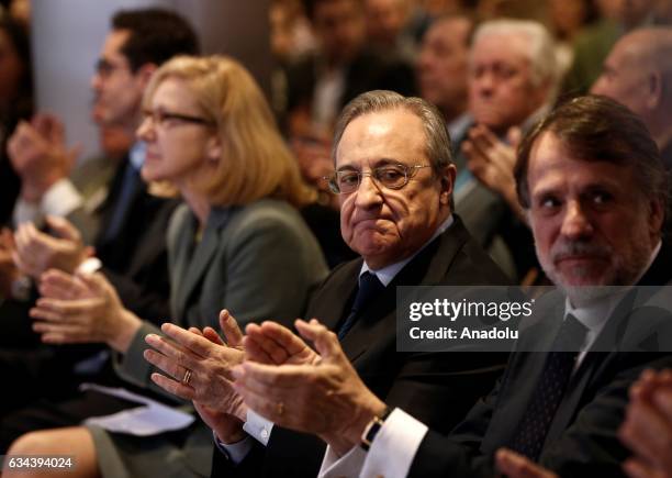 President of Real Madrid, Florentino Perez attends the presentation of the book 'La Undecima. Supercopa y Mundial de Clubes' in an event held at the...