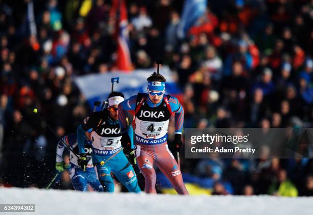 Anton Shipulin of Russia in action during the Mixed Relay competition of the IBU World Championships Biathlon 2017 at the Biathlon Stadium Hochfilzen...