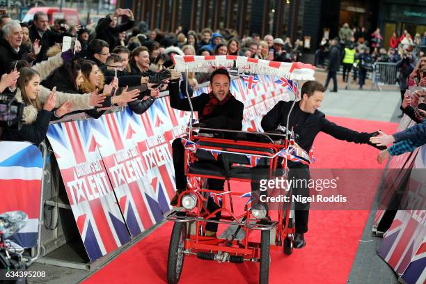 Presenters Anthony McPartlin and Declan Donnelly arrive for the Britain's Got Talent Manchester auditions on February 9, 2017 in Manchester, United...