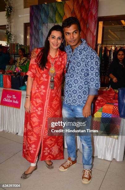 Mana Shetty along with fashion designer Vikram Phadnis during a Charity exhibition Araaish organised by Mana Shetty, wife of actor Suniel Shetty, at...