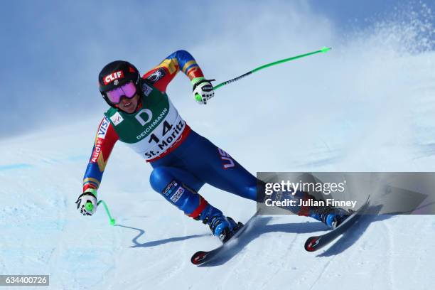 Stacey Cook of USA competes in the Ladies Downhill training on February 9, 2017 in St Moritz, Switzerland.