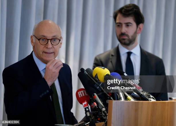 Pierre Cornut-Gentille , lawyer of Penelope Fillon, flanked by Antonin Levy , lawyer for Francois Fillon, French presidential election candidate for...