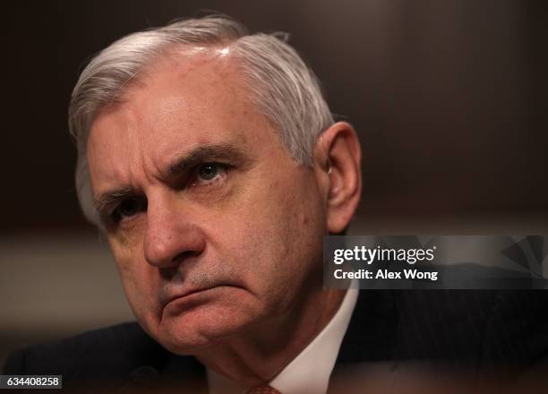 Committee ranking member Sen. Jack Reed listens during a hearing before Senate Armed Services Committee February 9, 2017 on Capitol Hill in...