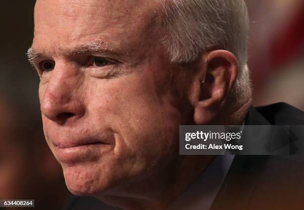 Committee chairman Sen. John McCain listens during a hearing before Senate Armed Services Committee February 9, 2017 on Capitol Hill in Washington,...