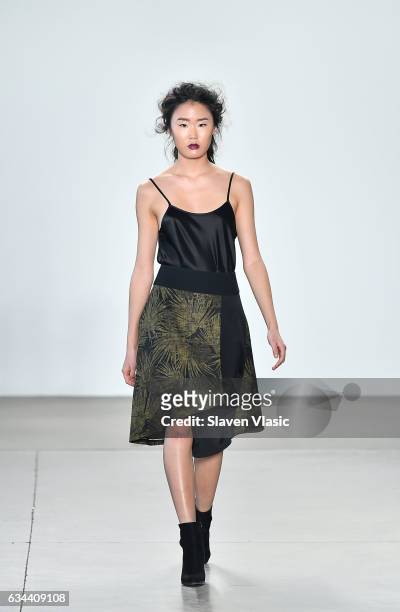 Model walks the runway at Ane Amour fashion show during February 2017 New York Fashion Week at Pier 59 on February 9, 2017 in New York City.