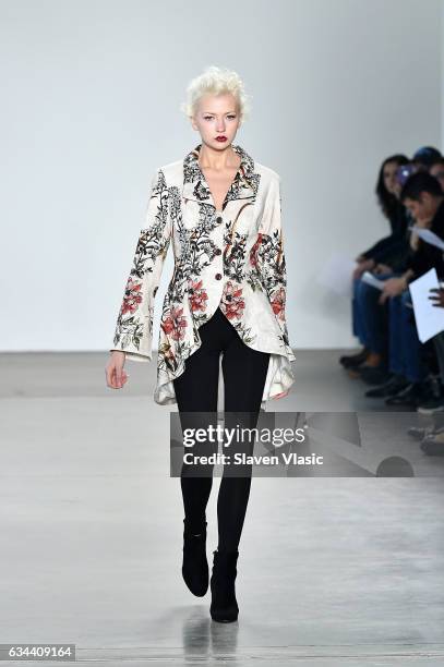 Model walks the runway at Ane Amour fashion show during February 2017 New York Fashion Week at Pier 59 on February 9, 2017 in New York City.