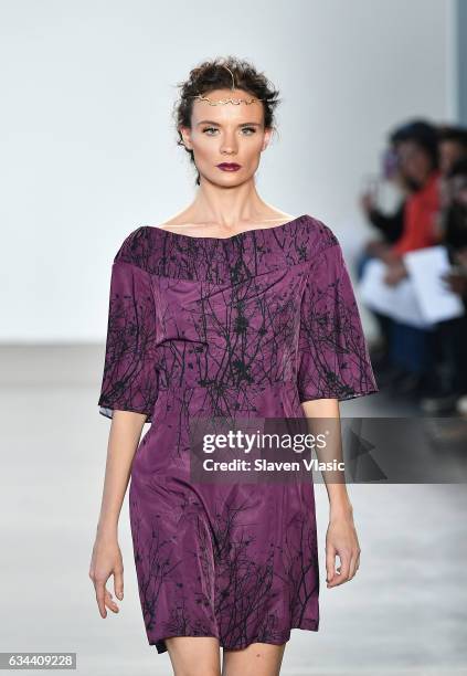 Model walks the runway at Ane Amour fashion show during February 2017 New York Fashion Week at Pier 59 on February 9, 2017 in New York City.