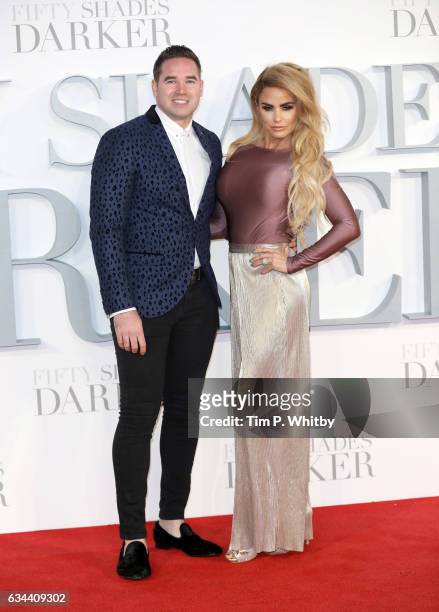 Kieran Hayler and Katie Price attend the UK Premiere of "Fifty Shades Darker" at the Odeon Leicester Square on February 9, 2017 in London, United...