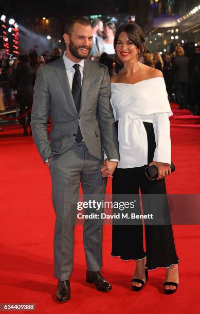 Jamie Dornan and Amelia Warner attend the UK Premiere of "Fifty Shades Darker" at Odeon Leicester Square on February 9, 2017 in London, United...