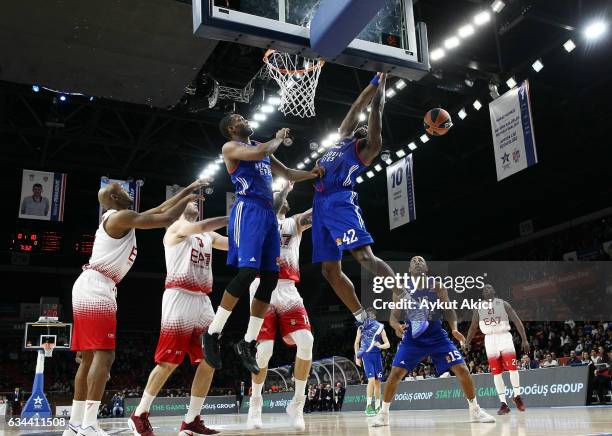 Bryant Dunston, #42 of Anadolu Efes Istanbul and Derrick Brown, #5 of Anadolu Efes Istanbul in action during the 2016/2017 Turkish Airlines...