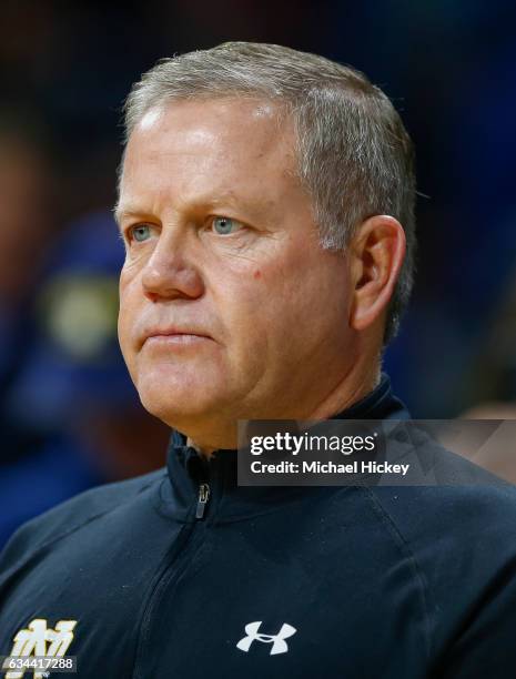 Notre Dame Fighting Irish head football coach Brian Kelly is seen at the game against the Wake Forest Demon Deacons at Purcell Pavilion on February...